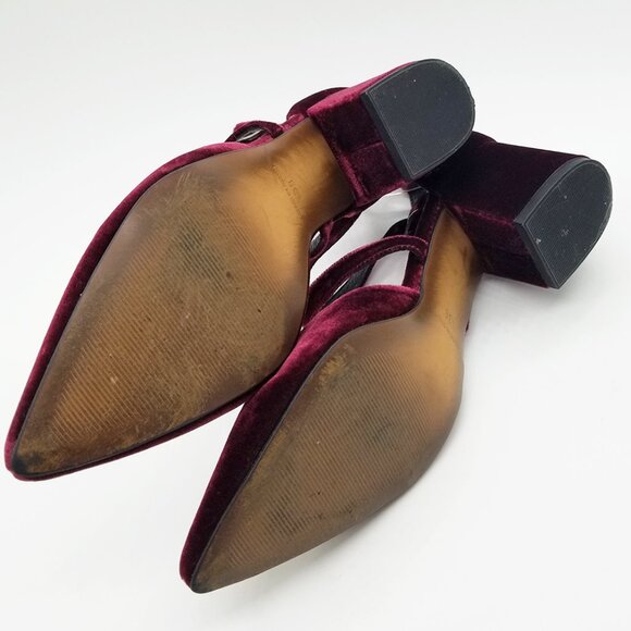 Garnet Hill Esta Crossover Strap Block Heels Burgundy Velvet Size 38 Pointy Toe - Picture 14 of 16
